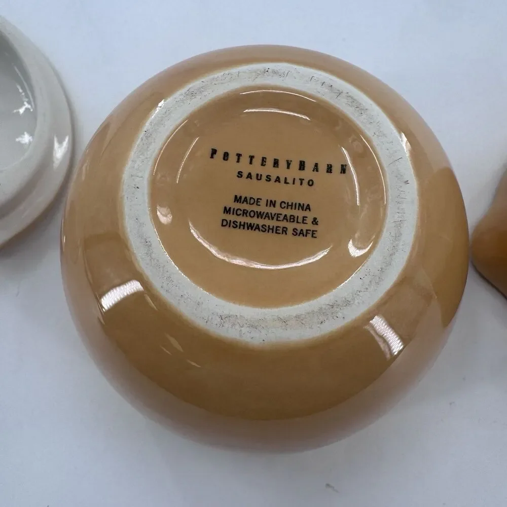 Pottery Barn Sausalito Amber Creamer & Sugar Bowl with Lid & Spoon Fast Shipping